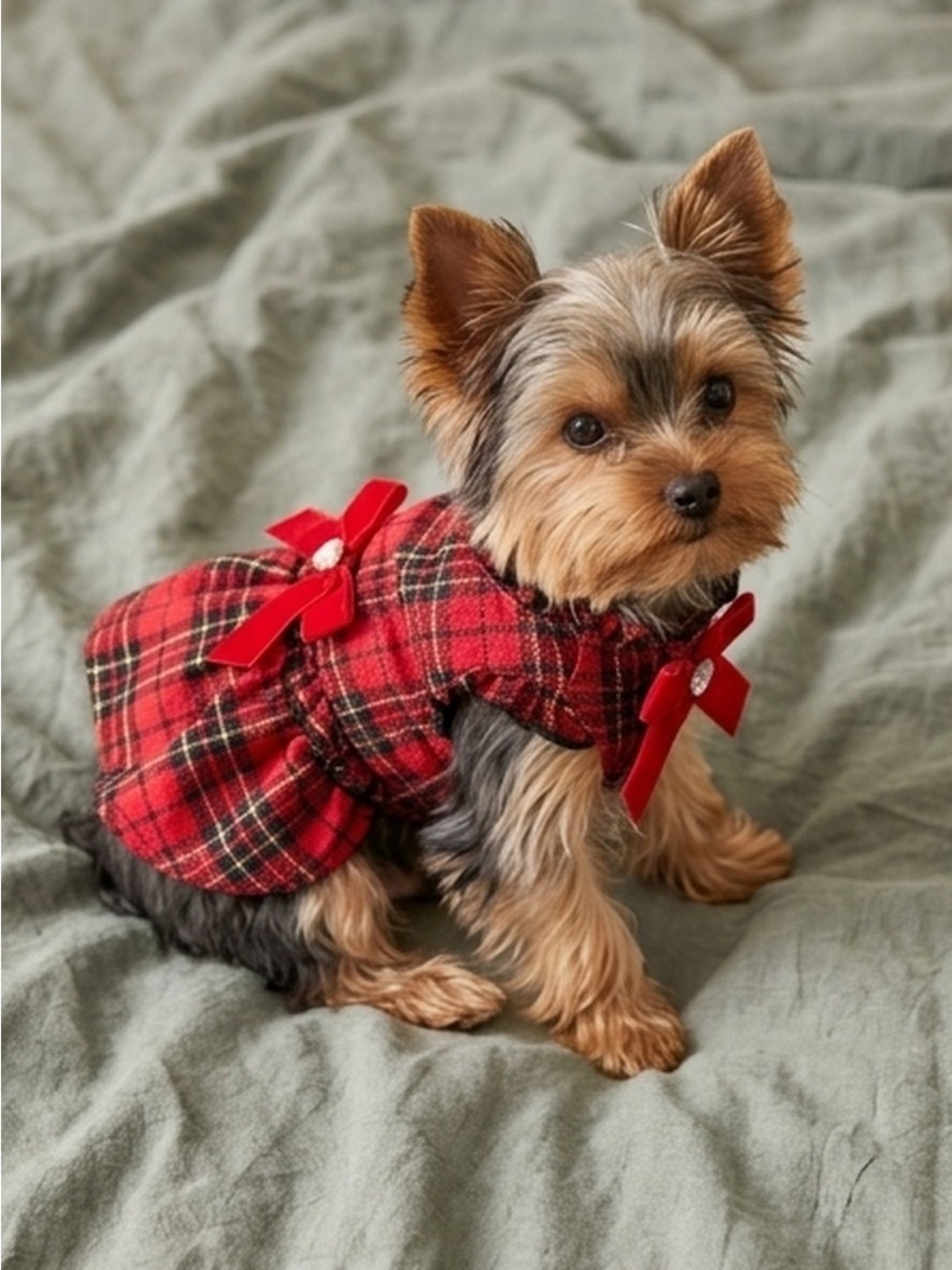 Friends Forever XS Dog Dress โ Red Tartan Plaid Bow Christmas Pet Dress